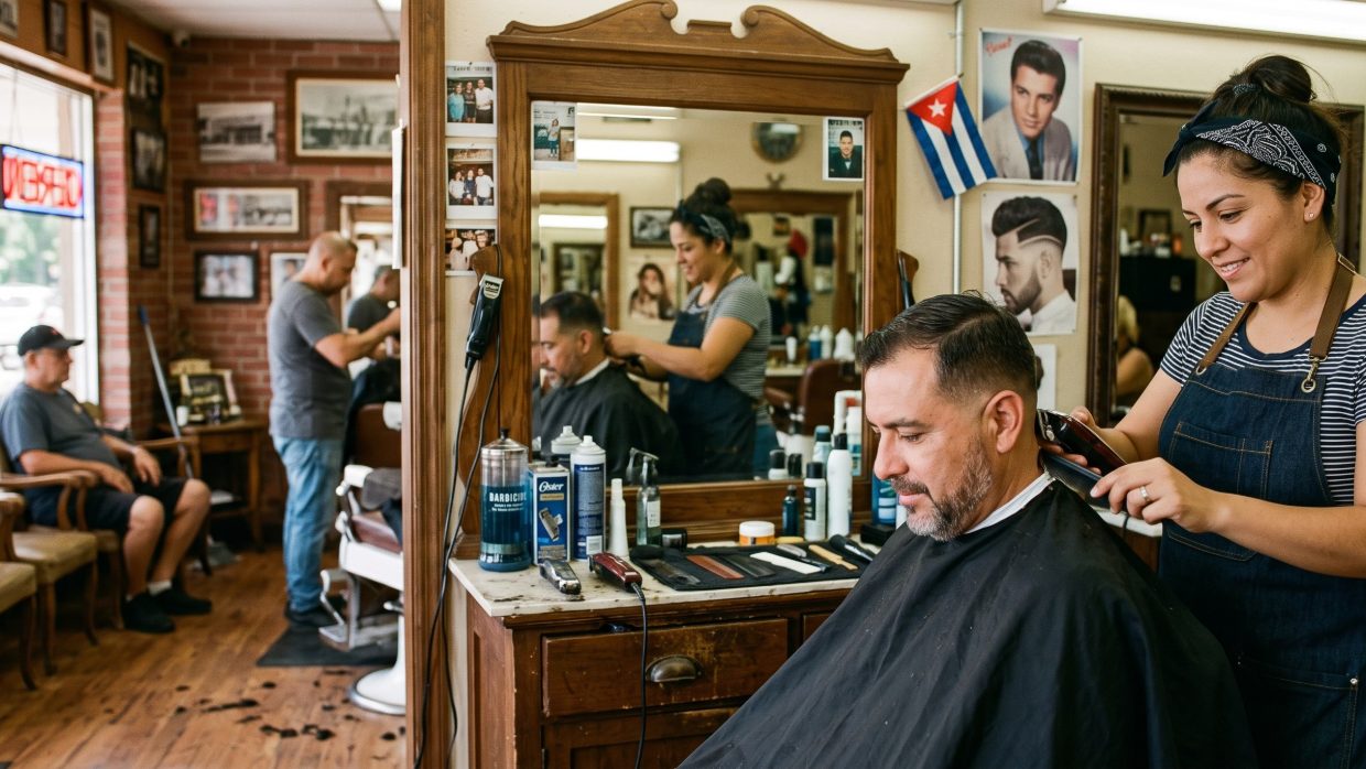 Profesional de servicios atendiendo a un cliente en su local en Florida