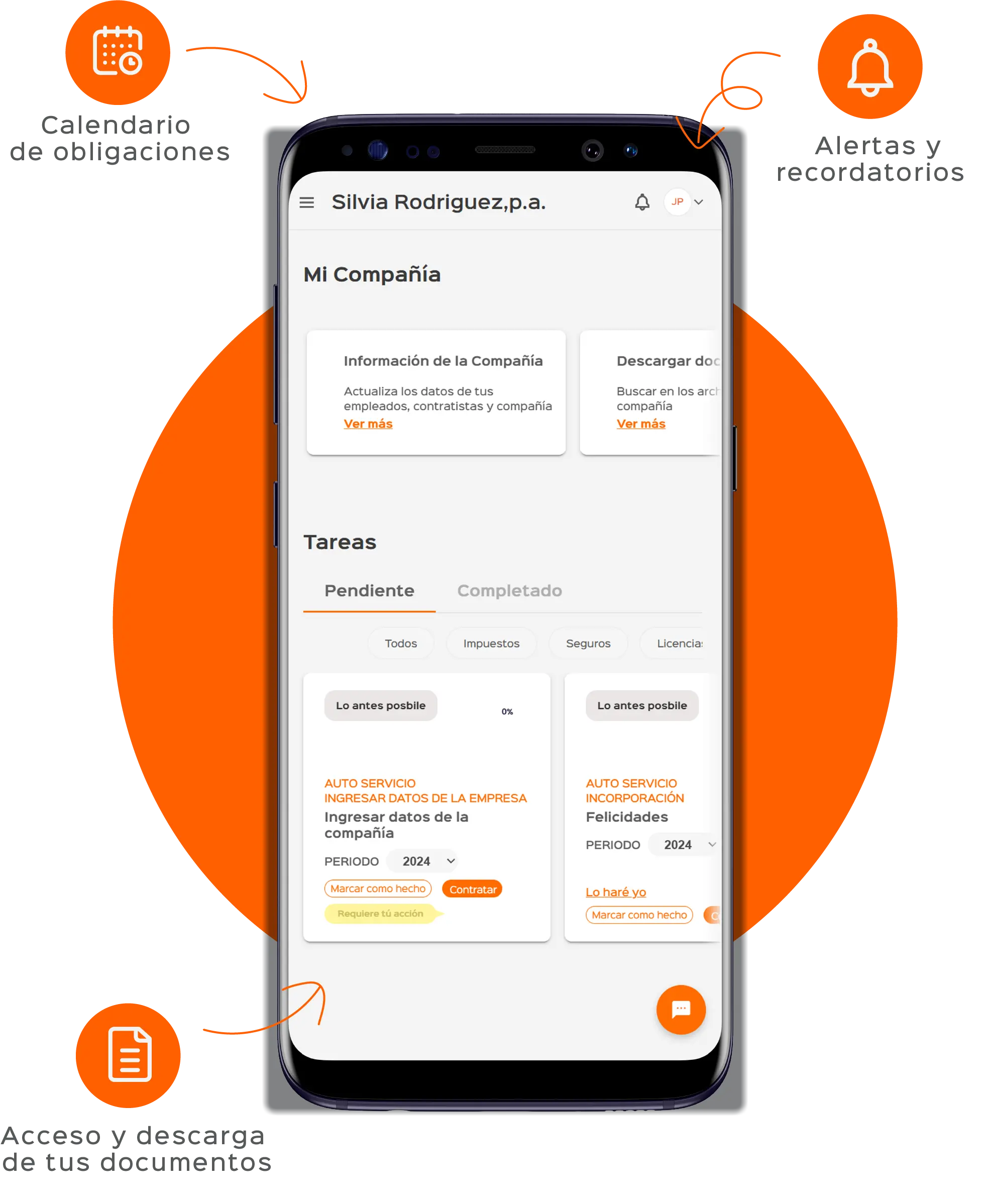 Plataforma de autoservicio de Reachers: calendario de obligaciones, alertas y descarga de documentos